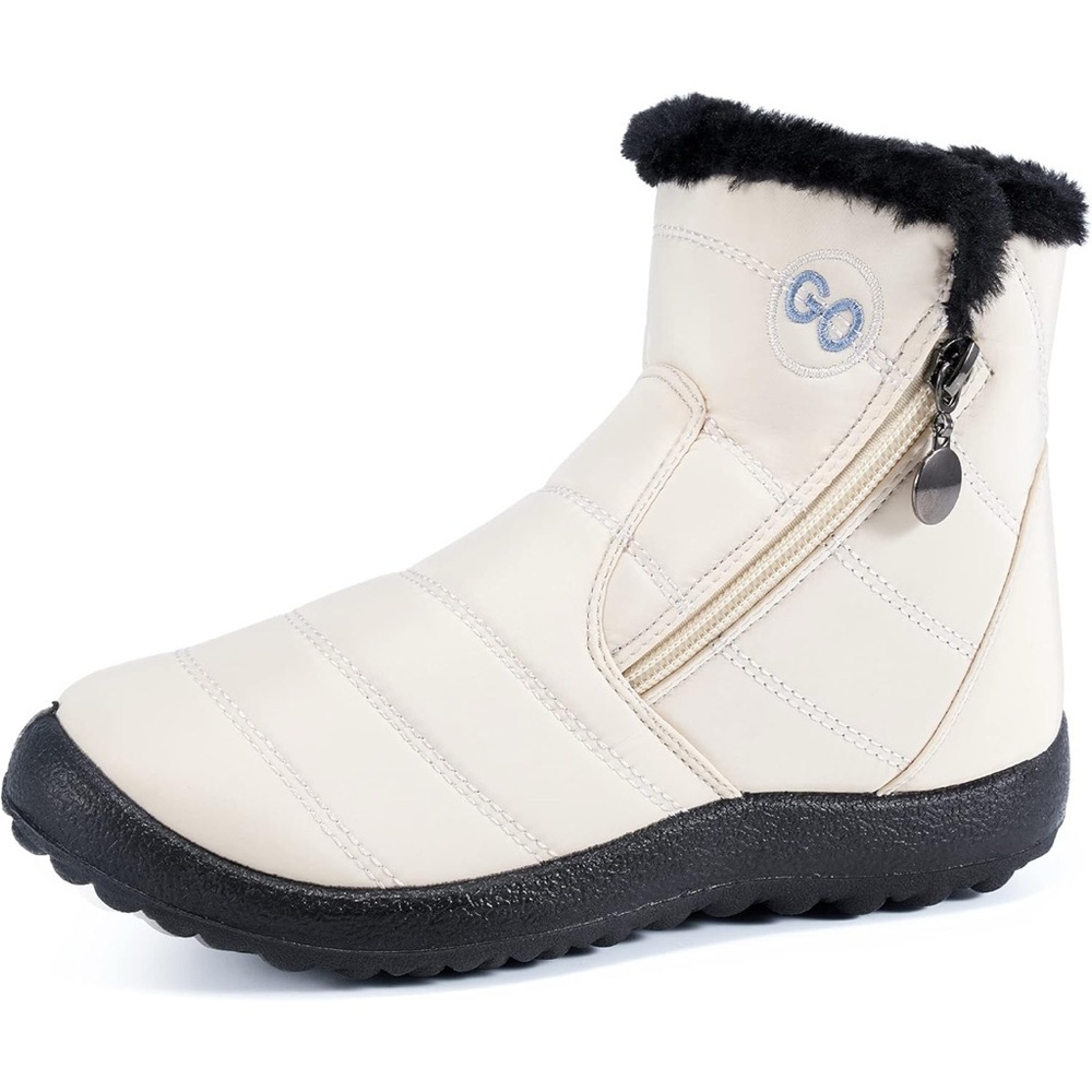 Kixshopping Womens Beige‎ Waterproof Fur Lined Winter Snow Ankle Boots 6.5